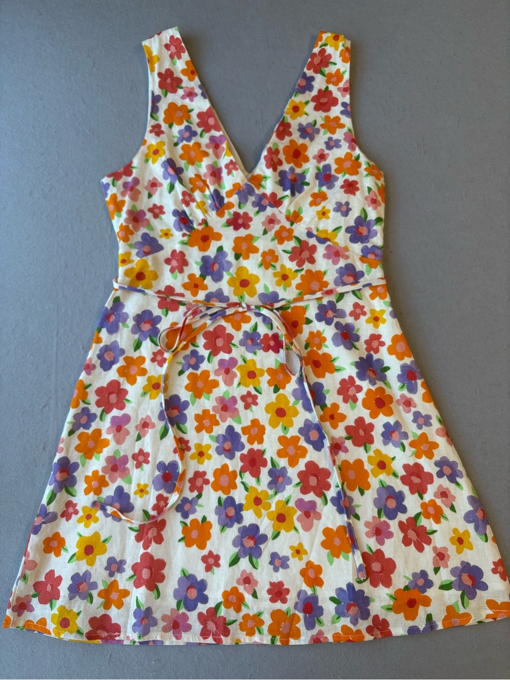 PepperMayo Women's Monday Margs Floral Linen Blend Mini Dress in Blooming Sz 2 - Picture 3 of 11